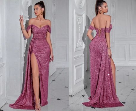 Sequin Mermaid Evening Gown Strapless High-Waist Party Dress with Slit for Women XS-XL Polyester-Spandex Blend 16 Colors_ecoleips.com