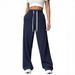 Women's Loose Fit Straight Leg Wide Leg Pants, High Waist Casual Joggers With Pockets, Soft Stretch Polyester Lounge Pants For Everyday Wear_ecoleips.com