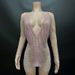Silver Rhinestone Diamond Chain Tassel Short Skirt Dress for Female Singer Host Slim Hip Stage Performance Costume Elastic_ecoleips.com