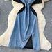 Women's Clothing Short Sleeve Stitching Diamond Waist Denim Dress Female Summer Slit Long Skirt_ecoleips.com