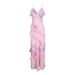 Women's Clothing sexy colored suspender skirt autumn V neck sleeveless printed ruffle dress_ecoleips.com