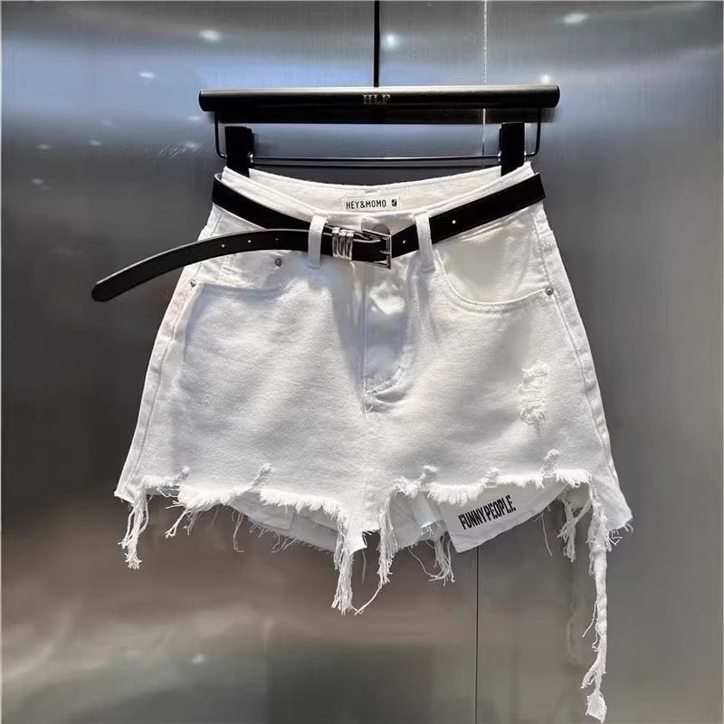 European Brand High-Waisted Ripped Denim Mini Skirt White Spring/Summer New Arrivals Anti-Exposure Sexy Hot Girl Skirt_ecoleips.com