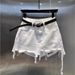 European Brand High-Waisted Ripped Denim Mini Skirt White Spring/Summer New Arrivals Anti-Exposure Sexy Hot Girl Skirt_ecoleips.com