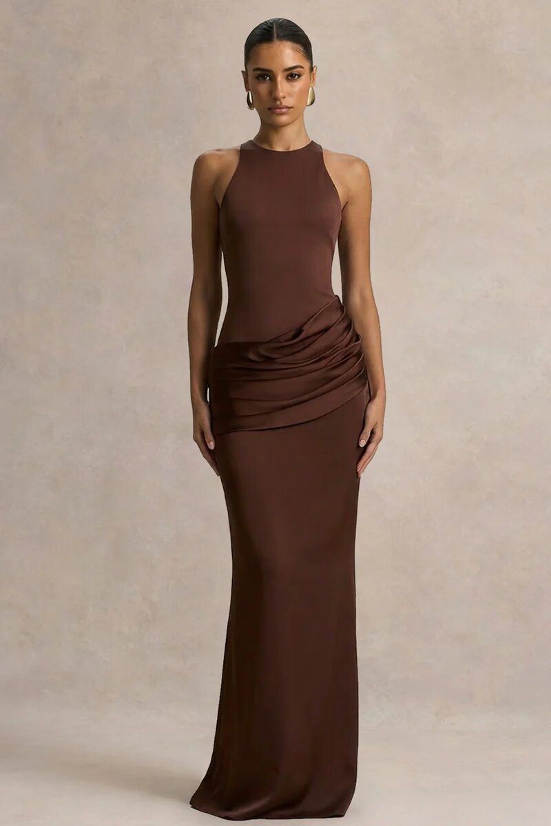 Elegant Women's Sleeveless Banquet Dress American Style Slim Fit Satin Splicing Fashion New_ecoleips.com