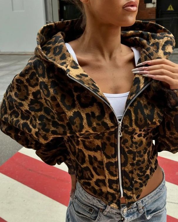 Street Fashion Zip-Up Hoodie With Asymmetric Waist Belt & Print Design, Lightweight Long Sleeve Pullover For Urban Style_ecoleips.com