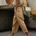 Women's Cotton Linen Loose Straight Leg Pants With Lace Detail Elastic Waist Casual Solid Color Bottoms_ecoleips.com