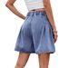 Women's Clothing Washed Elastic Waist Loose Denim Shorts Three Quarter Pants_ecoleips.com