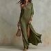 Elegant Long Sleeve Knitted Dress With Side Slit For Women, Summer New Arrival, Versatile Casual & Office Wear_ecoleips.com