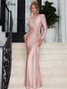 Hugcitar 2025 Spring Eleagnt Solid Long Sleeve Shoulder Pads Ruched Sexy Maxi Dress Women New Clothes Evening Party Festival_ecoleips.com