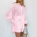 Aria Basics Aria Basics European And American Style Jacquard Shirt 2024 Autumn Winter Women's Striped Puff Sleeve Shorts Commuter Design Casual_ecoleips.com