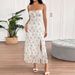 AD197 Spring/Summer New European And American Retro Printed Ruffle Trim Slim Fit V-Neck Strap Dress_ecoleips.com