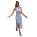 Voya Popular Women's Clothing With Split Denim Half Length Skirt, European And American INS Style, High Waist, Irregular Front Button_ecoleips.com