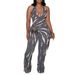 Women's Clothing Elegant Sexy Slim Fit Elastic Backless Tassel Print Halter Neck Strappy Flared Jumpsuit_ecoleips.com