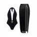 Women's Clothing Beachoutits Women's Bathing Suit Sexy Solid Color Bodysuit Hollowed Out Semi-Transparent Two Piece Set_ecoleips.com