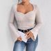 Voya Ladies' Elegant Style T-shirt With Square Collar And Flared Sleeves For Spring And Summer, Slim Fit Long Sleeved Top For Ladies_ecoleips.com