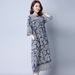 Vintage Original Cotton-linen Robe, Artistic Clothing, Ethnic Style Blue And White Porcelain Loose Linen Dress, Women's_ecoleips.com