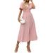 Lantern Sleeve Summer Women's Dress With Textured Fabric And V-Neck Design_ecoleips.com
