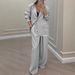 Women's Clothing Women's Autumn Winter Wide Leg Pants Suit Set European American Style Elegant Solid Color Long Sleeved Coat Casual Outfit_ecoleips.com