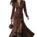 Retro Western Denim Style Slim Fit Zipper Stand Up Collar Irregular Long Skirt Dress, Designer Women's Mermaid Skirt_ecoleips.com