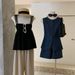 WGWE 2025 New Old Money Style Vest Top+Wide Leg Cowboy Shorts Two Piece Women's Spring And Autumn Set_ecoleips.com