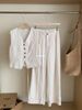 THE LIMON Lemon Green Tea Premium Slim Fit V-Neck Linen Vest Women+Wide Leg Casual Pants Set Summer_ecoleips.com