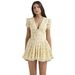 Women's French Sweet Floral Puff Sleeve Dress Summer Ballet Dopamine Waist Cinching A-Line Skirt Hot Girl Outfit_ecoleips.com
