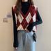 Aria Basics INS Quilted V-Neck Vest For Women, Spring Autumn New College Style, Youthful Knitted Cardigan, Layered Short Vest,_ecoleips.com