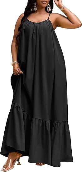 Women's Loose Fit Sexy Halter Flowy Maxi Dress – Plus Size Slimming Casual Resort Gown 2026_ecoleips.com