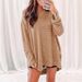 Fashionable, Pure-Color Waffle-Patterned Loose-Sleeved Top With Round Collar And Slit For Women_ecoleips.com