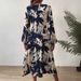 Women's Clothing Spring And Autumn New V Neck Temperament Dress Printed Long Skirt_ecoleips.com