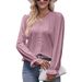 Autumn/Winter Solid Color Lace-Trimmed V-Neck Long-Sleeve Loose-Fitting T-Shirt_ecoleips.com