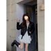 Cool Spicy Leather Jacket Autumn Women Black Turn-down Collar Top Coat Camisole Dress Short Skirt Women's Set_ecoleips.com