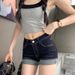 2025s Washed Turn-Up Denim Shorts For Women 2025 Summer Girl High Waist Slimming A-Line Stretch Tight Hip-Hugging Hot Pants_ecoleips.com