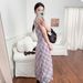 SW Pink And Purple Plaid V-neck With Twited Houlder Trap For Women, 2026 Ummer New Tyle, Pleated Wait Deign_ecoleips.com