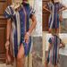 Women's Clothing Color Striped Shirt Dress Women's Summer Fashion Trend Short Sleeved Mid Length Skirt_ecoleips.com