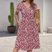 Floral Print V-Neck Midi Dress With Flowy A-Line Silhouette - Stretch Polyester Casual Summer Sundress_ecoleips.com