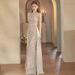 Women's Halter Neck Evening Gown with Fishtail Skirt High-End Feel for Niche Banquet Socialite Hostess Luxury Party Wear_ecoleips.com