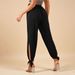 Voya European And American Foreign Trade Retro Fashion Commuter Black High-waisted Drawstring Slit Tie-up Jogger_ecoleips.com