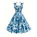 Women's High-Waisted Floral Print Dress European American Style Tie Neck Suspender Elegant Waist Cinching Cross-Border Fashion_ecoleips.com