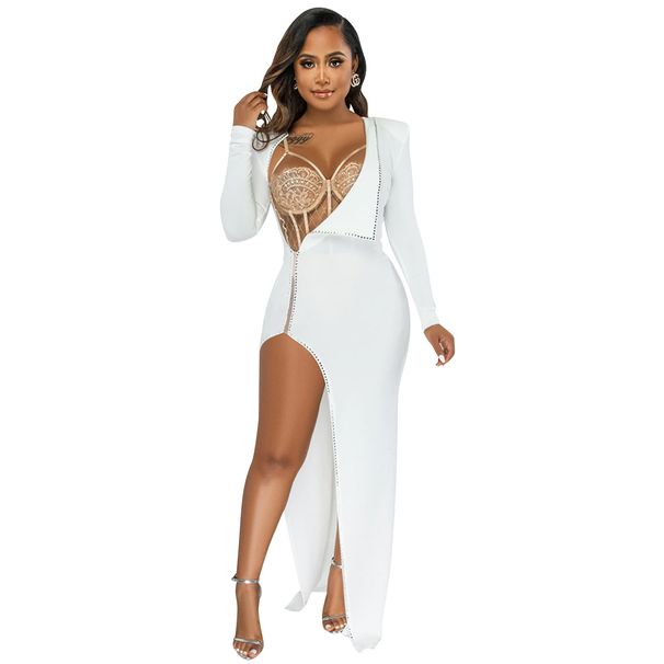 Women's fashion new sexy solid color irregular long-sleeved jumpsuit for women_ecoleips.com