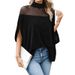 Women's Fashion Mesh Off-Shoulder T-Shirt Batwing Sleeve High Neck Top Spring Autumn New Style_ecoleips.com