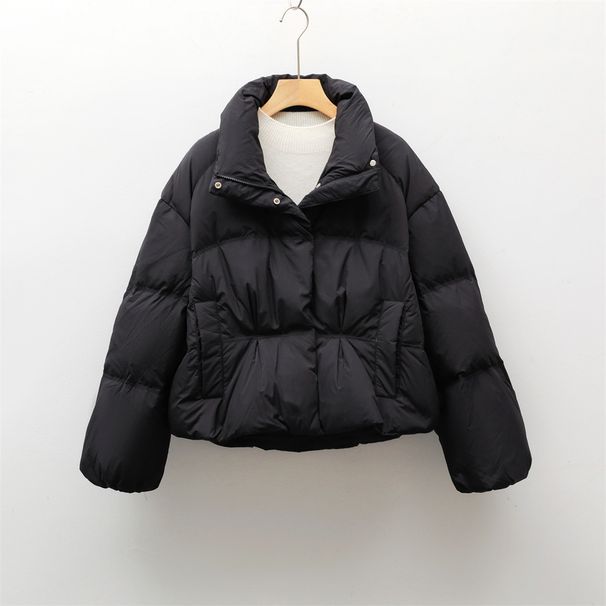 90 White Duck Down Autumn And Winter New Small Stand-up Collar Solid Color Simple Down Jacket Women_ecoleips.com