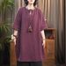 Cotton And Linen Fabric, With A Stand-Up Collar; Medium-Length Design. Ideal For Summer Mothers A Simple, Stylish, Art_ecoleips.com