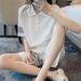 Women's Clothing Two Piece Sportswear Set Korean Style Waffle Print Striped Polo Shirt And Shorts Casual Outfit_ecoleips.com