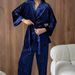 Knitted Gold Velvet Long Sleeve Robe Pants Soft Comfortable Pajama Set European And American Autumn Cross-Border_ecoleips.com