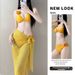Thai Ginger Yellow Floral Three Piece Bikini Set For Women Sexy Style Swimsuit Regular Fit For Island Vacations And Hot Springs_ecoleips.com
