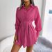 Ins Style Real Shot Spring Summer Casual Lantern Sleeve Waist-Cinching Asymmetric Shirt Dress_ecoleips.com