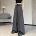 Suitable For All Seasons High-End Striped Linen Suit For Women, Summer Thin Straight Loose Wide-Leg Pants With Relaxed Draping Effect,_ecoleips.com