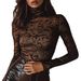 2026 Women's Vintage Paisley Pattern High Collar Long Sleeve Slim-Fit Top, Versatile Mesh Base Layer For Party Wear_ecoleips.com