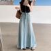 High-Waisted Slimming Denim Midi Skirt Korean Style Washed Frayed A-Line Long Skirt for Women Summer 2026 Versatile_ecoleips.com